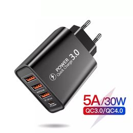 Chargeur USB 5A 30W à 4 Ports, Charge rapide murale pour téléphone Portable Xiaomi 11 12 13, adaptateur QC 3.0, prise ue/US