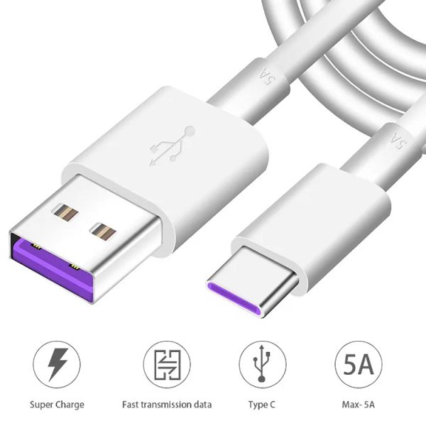 Cable de datos ultrarrápido 5A 6A tipo c adecuado para Android Huawei cable de carga de teléfono móvil al por mayor