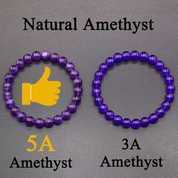 5A Bracelet d'améthyste en réalité bodypurifiant de la perle en pierre naturelle Crystal d'origine Geniune pour femmes Pulsera 240423