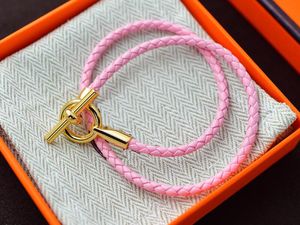 5a bedelarmbanden hm echt lederen lange riemarmband in roze voor vrouwen met stofzak doos maat 16-21 fendave