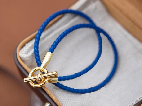 5A Bracelets porte-bonheur HM Bracelet long en cuir véritable de couleur 12 bleu royal pour femme avec sac à poussière taille de boîte 16-21 Fendave