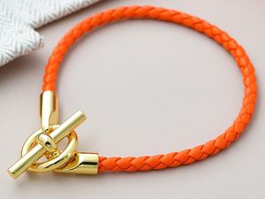 5A Charm Armbanden HM Lederen Korte Band Armband in Oranje Voor Vrouwen Met Stofzak Doos Maat 16-21 Fendave