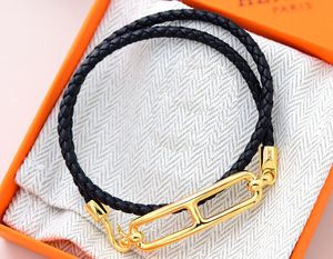 5A Charm Bracelets HM Pulsera con correa de cuero genuino en negro para mujer con bolsa para el polvo Tamaño de la caja 16-21 Fendave