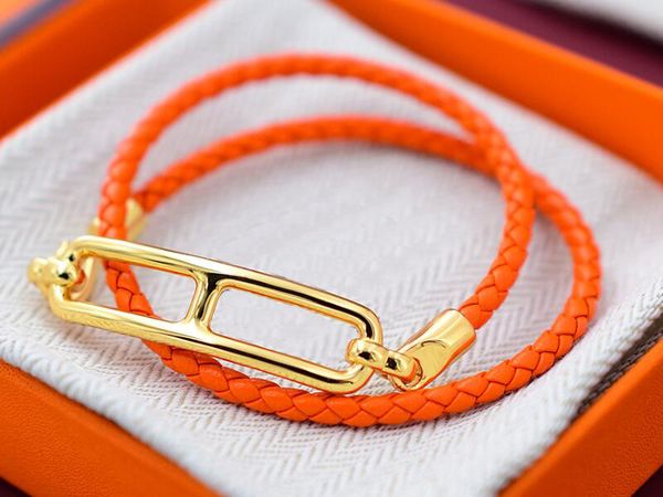 5A Charm Bracelets HM Pulsera de correa de cuero genuino en color naranja para mujeres con caja de bolsa de polvo tamaño 16-21 Fendave