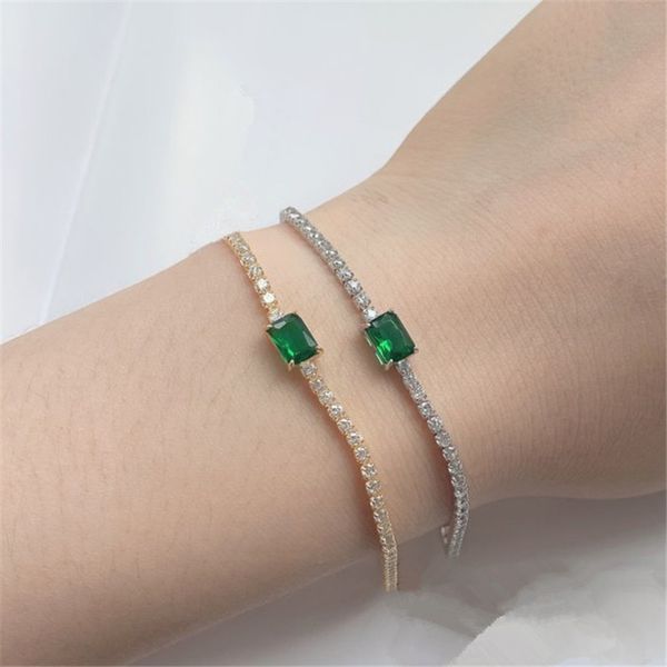 Bracelet de créateur de tennis femme Bracelets de charme en or 18 carats 925 argent sterling vert 5A zircone rectangle femmes luxe diamant chaîne émeraude ami boîte cadeau mère