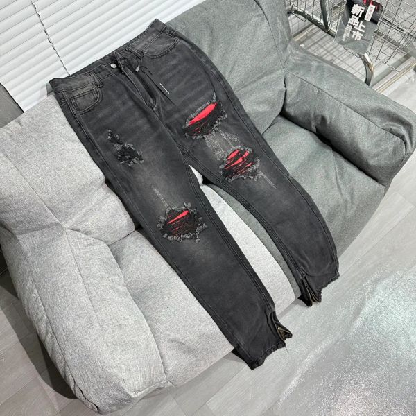5A Designer Jeans pour hommes Jeans Pantalon de randonnée Ripped Hip Hop High Street Marque de mode Pantalones Vaqueros Para Hombre Moto Broderie Ajustement A1