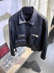 5A Designer Men's Synthetic Top Fashion Multi Multi Pocket Leather Street Clothing Veste