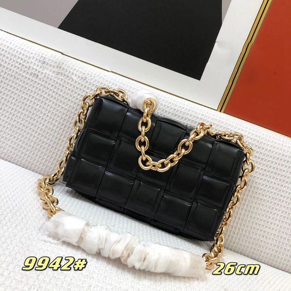 5A Designer Sac fourre-tout à bandoulière Femmes Femmes Noir Mode Sacs à bandoulière Chaîne Vintage Noir Véritable Cuir Tressé Square Luxury Totes Cross Body Brand Purse