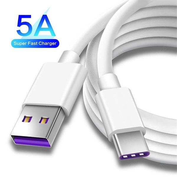 Cables de carga rápida 5A 1M 3FT Tipo C Cable de sincronización de datos USB para Samsung S8 S20 Note 10 LG Huawei Mate 30 Pro Teléfono Android pc mp3