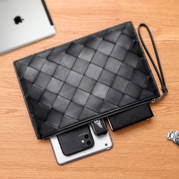 5a high-end designer lederen tas mode luxe merk koppeling handgeweven grote raster bestandszak minimalistische stijl 2023 nieuwe zwarte 30 cm
