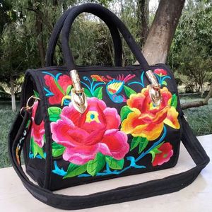 5A Bolso bandolera para mujer de alta calidad, bolso de lujo a la moda, bordado, bolso de lona bordado de estilo étnico, bolso de compras de gran capacidad