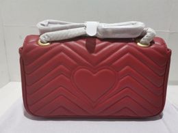 Realfine Bags 5A Qualité 443497 26 cm Rouge Marmont Petit Sac à Bandoulière en Cuir Matelasse pour Femme avec Boîte Sac à Poussière