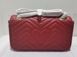 Realfine -tassen 5a Kwaliteit 443497 26 cm rode marmont kleine matelasse lederen schoudertas voor vrouwen met doos stofzak