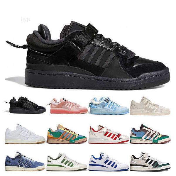 5A Zapatos casuales de calidad Bunny Bad X Forum Hebilla Zapatos casuales bajos Hombres Mujeres Core Black Easter Egg Patchwork White Gum Crew Green Sports Sneakers Entrenadores