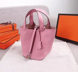 5a Bolsos de hombro nuevos de cuero real bolso de cubo bolso de compras para mujer bolsos de diseñador de alta calidad Cross Body con candado picotin 001