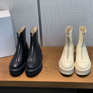 5a la ligne blanc lisse en cuir lisse en cuir de la cheville chelsea plate-forme de botte zip à oreille rond talons cales plates bottines de luxe chunky concepteur de luxe