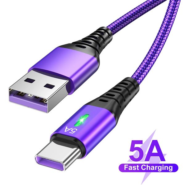 5A USB Type C Câble Charge Rapide Pour Samsung S22 S20 Huawei P40 Chargeur Rapide Type-C Cordon De Données Pour Xiaomi Redmi