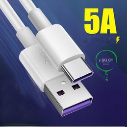 5A USB Type C snellaadkabel 1M 3FT 1,5M 2M 10FT Supersnel opladen 100W QC-snoer voor Huawei Xiaomi Samsung S23 Max Smart Phone Data Transfer Charger Line in OPP Bag