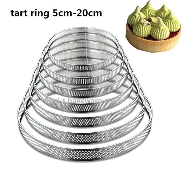 5cm-20cm Fruit Circle Round inoxidable borde recto perforado quiche tarta pan Pie anillo T200111