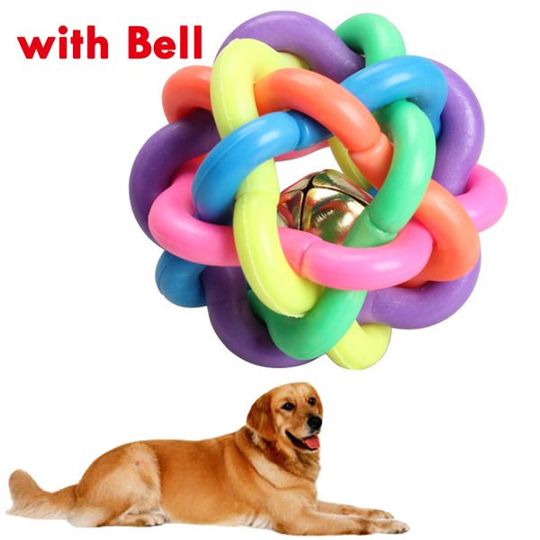 5 cm/7.5 cm chien arc-en-ciel balle jouets jouet pour chat pour animaux de compagnie jouet pour mâcher interactif jouant en caoutchouc avec petite cloche