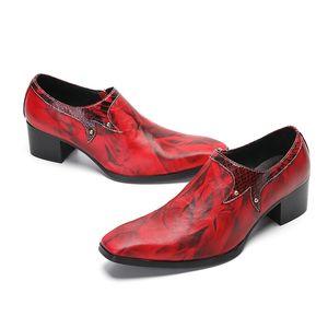 5 cm talons chaussures pour hommes bout pointu rouge en cuir véritable chaussures habillées hommes Zip sans lacet fête, affaires, chaussures de mariage homme