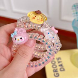 5 cm Laser Transparant Cartoon Kuromi Haar Touw Telefoondraad Zeemeermin Kleur Melodie Haarring Touw Paardenstaart Haarring Elastische rubberen band Haaraccessoires 2753