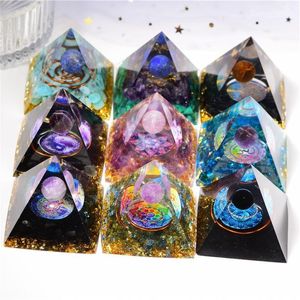 5 cm Orgonite Pyramide Décor Générateur d'énergie Boule de cristal de guérison Reiki Chakra Protection Méditation Figurines Résine Maison Faite à la main Ornam Ntdr