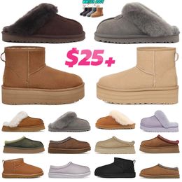 5cm Platform Hoogte designer laarzen Dames uggsboot tasman Classic Mini Platform Boot Australische Winter Sneeuw Designer Tasman Tazz Bont Laarzen Slippers Enkel Sherpa