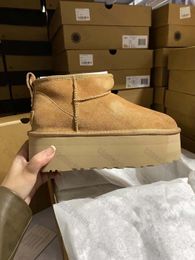 5cm Platform Hoogte Dames Klassieke Ultra Mini Platform Boot Australische Winter Sneeuw Designer Tasman Tazz Bont Laarzen Slippers Enkel Sherpa Trui Letter ugge