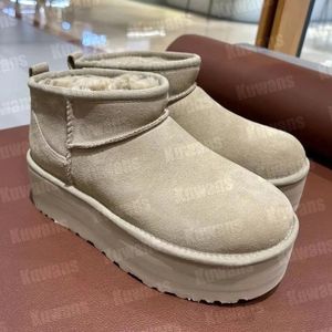 5cm Platform Hoogte Dames Klassieke Ultra Mini Platform Boot Australische Winter Sneeuw Designer Tasman Tazz Bont Laarzen Slippers Enkel Sherpa Trui Lettergrootte