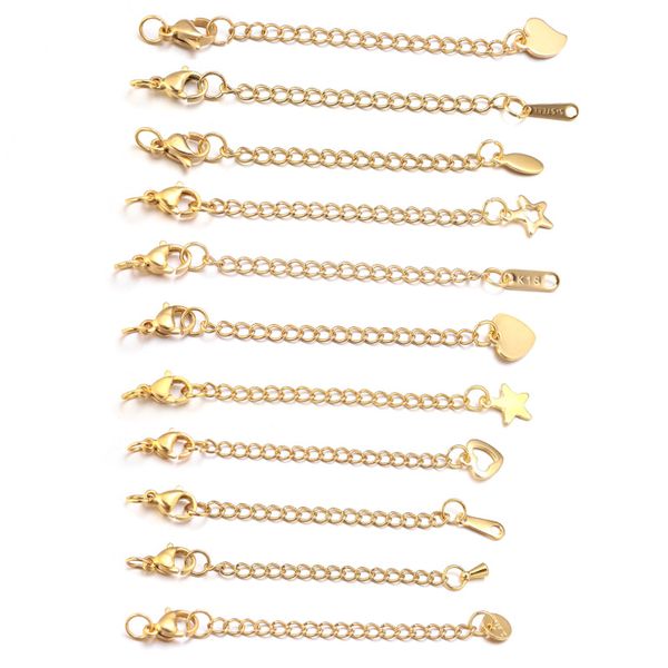 Cadena extendida de acero inoxidable 304, 5cm, con cierre de langosta, estrella, corazón, bola, etiqueta colgante, cadena trasera, accesorios de joyería DIY