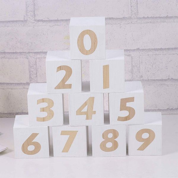 5 cm Numéro en bois Bébés blocs de jalons 0-9 hebdomadaire mensuelle Cubes carrés de baby shower nursery décor photo accessoires