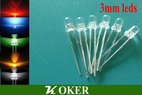 5color 1000pcs / lot 3mm ronde eau claire LED lampe diode électroluminescente blanc rouge bleu vert jaune ultra brillant perle plug-in bricolage K1194984