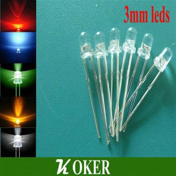 5 couleurs 1000pcs / lot 3mm Ronde Eau Claire LED Lampe Diode Électroluminescente blanc Rouge Bleu Vert Jaune Ultra Lumineux Perle Plug-in DIY K198M