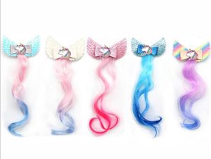 5Color 35 inch Haarbogen Rainbow Unicorn met lange pruikclips Kerst Brillant Hair Bows Girls Hair Accessory Barrettes6425176