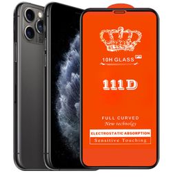 5D 10D 111D Protecteur d'écran à couverture complète 9H Protecteur d'écran en fibre de carbone en verre trempé pour iPhone 12 Mini X 6 6s 7 8 Plus Xs Max