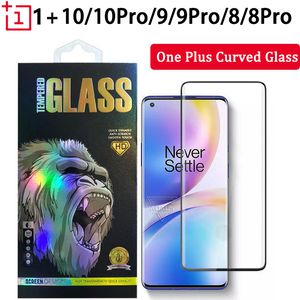 Protecteur d'écran de téléphone en verre trempé à couverture complète à bord incurvé 5D pour one plus 10 9 8 pro 8pro 1 + 7 7T PRO avec boîte de vente au détail