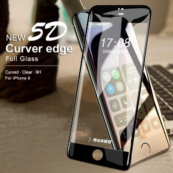 Protecteur d'écran pour iPhone X, 8, 7 Plus, bord incurvé 5D, Film complet en verre trempé pour Apple iPhone 6