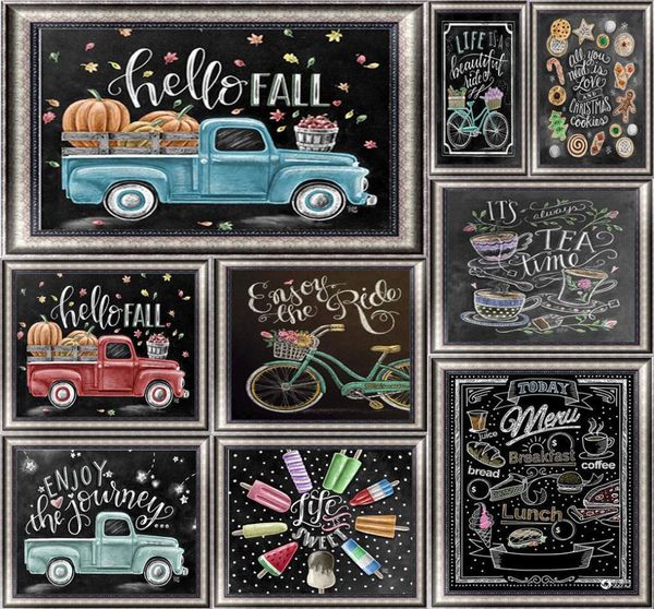 5d diamant peinture kits tableau noir texte voiture broderie point de croix plein diamant mur art toile photos maison restaurant café 1301783