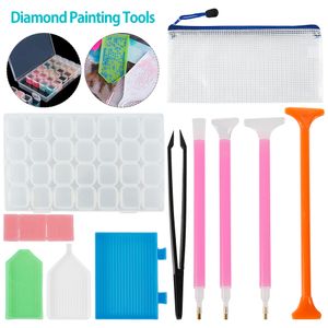 5D Herramientas de pintura de diamantes y kits de accesorios Roller Pen Clay Tray Style Diamond Embroidery Tray Box sets para adultos o niños 201112