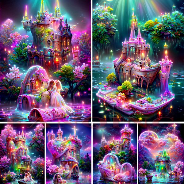 5d DIY Diamond Mosaic Luminous Castle Landage Full Diamond Painting Fairy Tale House Cross Stitch Puzzle Diamond broderie