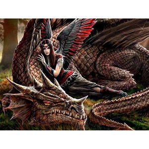 5D DIY Diamond Painting Dragon and Woman Cross Stitch Kit Full Diamond Embroidery Mosaic Picture of Rhinestones Home Decoration