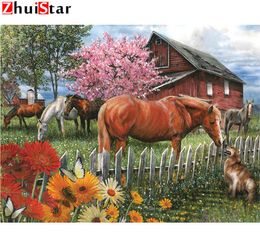 5d DIY Diamond Painting Full Square Cross Stitch carré carré incrusté de chevaux de ferme dans des strass accessoires de peinture Whh2050114