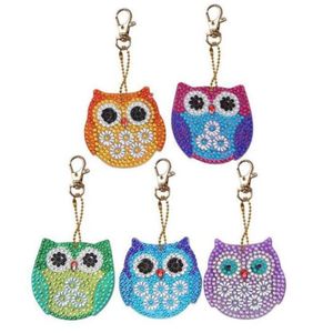 5d bricolage diamant peinture porte-clés dessin animé hibou plein spécial en forme de diamant bijoux ornements femme fille sac porte-clés