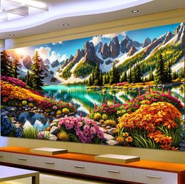 5d DIY Grand Diamond Painting Cross Mountain River Forest Landscape Wall Art Full Round Drill Empireur Home Decor 240407