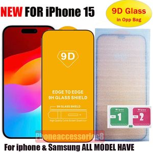 9D volledige dekking gehard glas telefoonschermbeschermer voor iPhone 15 14 13 12 MINI PRO 11 XR XS MAX Samsung Galaxy A15 A25 A35 A55 A05 A05S s23fe A14 A24 A34 A54 A52 A23 A22