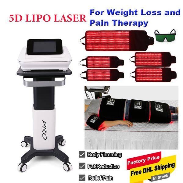 Máquina anticelulítica para quemar grasa con láser Lipo 5D, moldeador corporal, terapia para el dolor, pérdida de peso, equipo portátil de longitud de onda dual 5D Maxlipo con 5 almohadillas de tratamiento