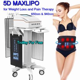 Equipo de modelado corporal con láser de diodo Maxlipo 5D Lipolaser de luz roja infrarroja para aliviar el dolor Dispositivo para bajar de peso con 5 almohadillas láser Aprobación CE