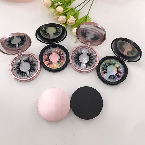 5d cils de vison or rose miroir rond emballage de cils boîtes de couleur noire vente en gros de cils de haute qualité étiquettes privées