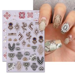 5D Embossment Luxe Bloem Nail Sticker Retro kant totem nagels sticker DIY nagel Decoratie